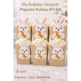Parti Konsepti Diş Buğdayı Tavşanlı Popcorn Kutusu 8’li Set Renk Seçenekli İkramlık Kutusu -Kraft Renk