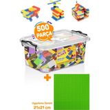 Parti Oyun Evi Yeşil Uygulama Zeminli Parçalı Setler Mikro Blok Funny Blocks 500 Parça Plastik Kutulu