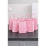 parti pera 12 Adet Mini Pembe Büküm Saplı Mini Kraft Karton Çanta Hediyelik 15x11x6 cm