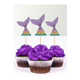 parti pera 15 Adet Deniz Kızı Kuyruk Şekilli Cupcake Kürdan Süsü
