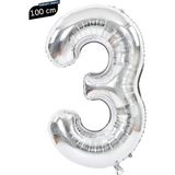 Parti Pera 3 Yaş 100 cm Gümüş Rakam Folyo Balon Doğum Günü Yaş Balonu