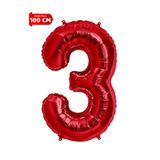 parti pera 3 Yaş Kırmızı Rakam Folyo Balon 100 cm