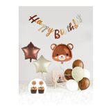 parti pera Ayıcık Kafa Folyo Balon Retro Happy Birhtday Yazı Doğum Günü Balon Seti