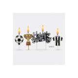 parti pera Futbol Temalı Kupa Futbol Topu Forma Şekilli Happy Birthday Yazılı Pasta Mumu 4'lü Paket