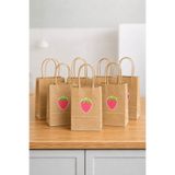 parti pera Kraft Çilek Desenli Temalı Büküm Saplı Mini Kraft Karton Çanta Hediyelik 8'li Paket 15x11x6 cm Kraft Renk