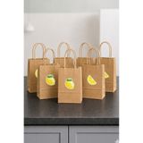 parti pera Kraft Limon Desenli Temalı Büküm Saplı Mini Kraft Karton Çanta Hediyelik 8'li Paket 15x11x6 cm Kraft Renk