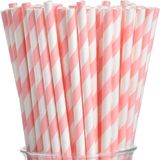 Parti Pera Pembe Beyaz Çizgili Kağıt Pipet 24 Adet - Pembe - Beyaz