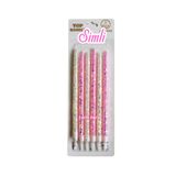parti pera Pembe Beyaz Simli Pasta Mumu Doğum Günü Pasta Mumu 6'lı 15 CM