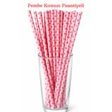 parti pera Pembe Kırmızı Puantiyeli Kağıt Pipet 25 Adet