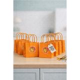 parti pera Turuncu Basketbol Topu Temalı Büküm Saplı Mini Kraft Karton Çanta Hediyelik 8'li Paket 15x11x6 cm Turuncu Renk
