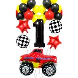 Parti Pera Yarış Temalı Araba Canavar Kamyon Folyo Balon Yıldız Folyo Balon Doğum Günü Balon Seti - Kırmızı - 1