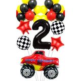 Parti Pera Yarış Temalı Araba Canavar Kamyon Folyo Balon Yıldız Folyo Balon Doğum Günü Balon Seti - Kırmızı - 2
