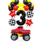 Parti Pera Yarış Temalı Araba Canavar Kamyon Folyo Balon Yıldız Folyo Balon Doğum Günü Balon Seti - Kırmızı - 3