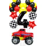 Parti Pera Yarış Temalı Araba Canavar Kamyon Folyo Balon Yıldız Folyo Balon Doğum Günü Balon Seti - Kırmızı - 4