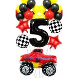 Parti Pera Yarış Temalı Araba Canavar Kamyon Folyo Balon Yıldız Folyo Balon Doğum Günü Balon Seti - Kırmızı - 5