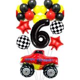Parti Pera Yarış Temalı Araba Canavar Kamyon Folyo Balon Yıldız Folyo Balon Doğum Günü Balon Seti - Kırmızı - 6