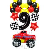 Parti Pera Yarış Temalı Araba Canavar Kamyon Folyo Balon Yıldız Folyo Balon Doğum Günü Balon Seti - Kırmızı - 9
