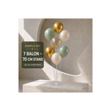 Parti Plato 7'li 70 cm Balon Standı Seti 7 Balonlu Okaliptus Deniz Kumu Krom Gold Şeffaf Konfetili