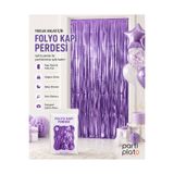 Parti Plato Metalik Mor Folyo Kapı Perdesi 100x200 cm Parti Doğum Günü Süsü Fotoğraf Fon Perdesi
