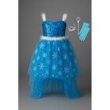 Parti Selesi Karlar Ülkesi Frozen Elsa Kostüm Mavi Ön Kısa Arka Uzun Elbise Kız Çocuk Kıyafet Açık Mavi
