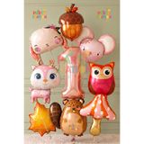 Parti Station 1 Yaş Safari Balon Orman Hayvanları Woodland Temalı Balon Set - 9 Parça Dev Boy Sincap, Geyik, Baykuş Sonbahar Konsept Balon Set