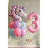 Parti Station 3 Yaş Unicorn Doğum Günü Balon Seti | Unicorn Folyo Balon + Rakam Balon + Renkli Balon Süsleme
