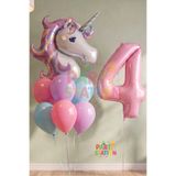 Parti Station 4 Yaş Unicorn Doğum Günü Balon Seti | Unicorn Folyo Balon + Rakam Balon + Renkli Balon Süsleme