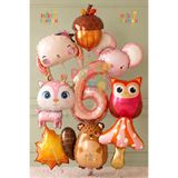 Parti Station 6 Yaş Safari Balon Orman Hayvanları Woodland Temalı Balon Set - 9 Parça Dev Boy Sincap, Geyik, Baykuş Sonbahar Konsept Balon Set