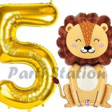 Parti Station Aslan Balon 5 Yaş Balon Set Safari Konsept Aslan Balon Ve Gold Renk Rakam Balon