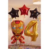 Parti Station Avengers Iron Man Konsept 4 Yaş Gold Rakam Balon Set Demir Adam Konsept Doğum Günü Balon Set
