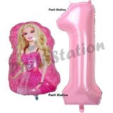 Parti Station Balon Konsept 1 Yaş Balon Set Barbie ve Pembe Rakam Balon Doğum Günü Balon Set - Bir
