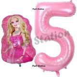 Parti Station Balon Konsept 5 Yaş Balon Set Barbie Ve Pembe Rakam Balon Doğum Günü Balon Set