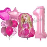 Parti Station Barbie 1 Yaş Balon Seti Barbie Konsept Parti Barbie Pembe Doğum Günü Balon Seti