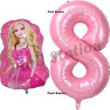 Parti Station Barbie Balon Konsept 8 Yaş Balon Set Barbie Ve Pembe Rakam Balon Doğum Günü Balon Set