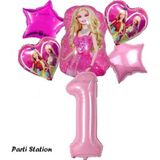 Parti Station Barbie Folyo Balon Set Barbie Kalp Pembe 1 Yaş Balon Set Barbie Konsept Doğum Günü Set Yaş Balon Set