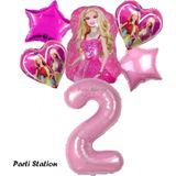 Parti Station Barbie Folyo Balon Set Barbie Kalp Pembe 2 Yaş Balon Set Barbie Konsept Doğum Günü Set Yaş Balon Set