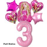 Parti Station Barbie Folyo Balon Set Barbie Kalp Pembe 3 Yaş Balon Set Barbie Konsept Doğum Günü Set Yaş Balon Set