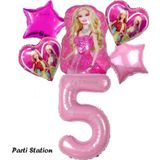 Parti Station Barbie Folyo Balon Set Barbie Kalp Pembe 5 Yaş Balon Set Barbie Konsept Doğum Günü Set Yaş Balon Set