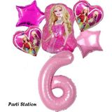 Parti Station Barbie Folyo Balon Set Barbie Kalp Pembe 6 Yaş Balon Set Barbie Konsept Doğum Günü Set Yaş Balon Set