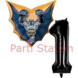 Parti Station Batman 1 Yaş Siyah Rakam Balon Set Yarasa Adam Batman Doğum Günü Parti Balon Set - Bir