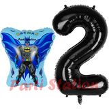 Parti Station Batman Konsept 2 Yaş Balon Set Batman Yarasa ve Siyah Rakam Balon Doğum Günü Balon Set - Mavi