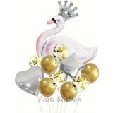 Parti Station Beyaz Kuğu Konsept Sevimli Kuğu Balon Set Silver Swan Balloon Birthday Party Set