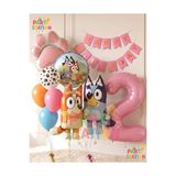Parti Station Bluey ve Chilli Temalı 2 Yaş Folyo Balon Seti – 10 Parça Happy Birthday Bannerlı