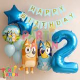 Parti Station Bluey ve Chilli Temalı 2 Yaş Folyo Balon Seti – Rakam Balonlu ve Happy Birthday Bannerlı