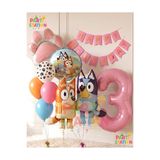 Parti Station Bluey ve Chilli Temalı 3 Yaş Folyo Balon Seti – 10 Parça Happy Birthday Bannerlı