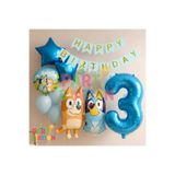 Parti Station Bluey ve Chilli Temalı 3 Yaş Folyo Balon Seti – Rakam Balonlu ve Happy Birthday Bannerlı