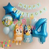 Parti Station Bluey ve Chilli Temalı 4 Yaş Folyo Balon Seti – Rakam Balonlu ve Happy Birthday Bannerlı