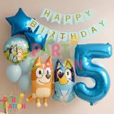 Parti Station Bluey ve Chilli Temalı 5 Yaş Folyo Balon Seti – Rakam Balonlu ve Happy Birthday Bannerlı