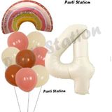 Parti Station Bohem Gökkuşağı 4 Yaş Balon Set Boho Rainbow Ve Krem Rakam Balon Konsept Doğum Günü Parti Set
