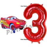 Parti Station Cars Arabalar Balon Konsept 3 Yaş Balon Şimşek Mcqueen Balon Ve Kırmızı Rakam Balon Doğum Günü Set